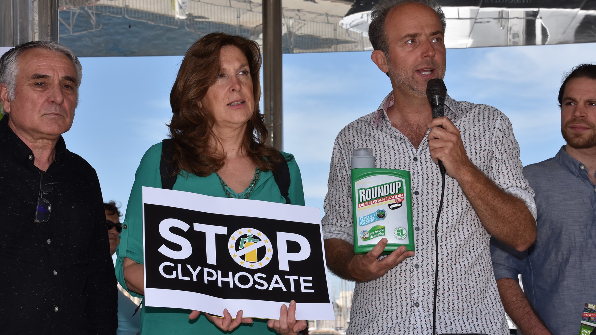 Campaigners rallying against the use of glyphosate in France, which banned the use of pesticides in urban areas in 2017. 