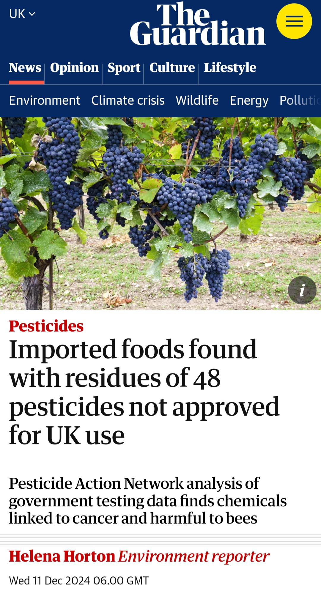 Imported foods found with residues of 48 pesticides not approved for UK use