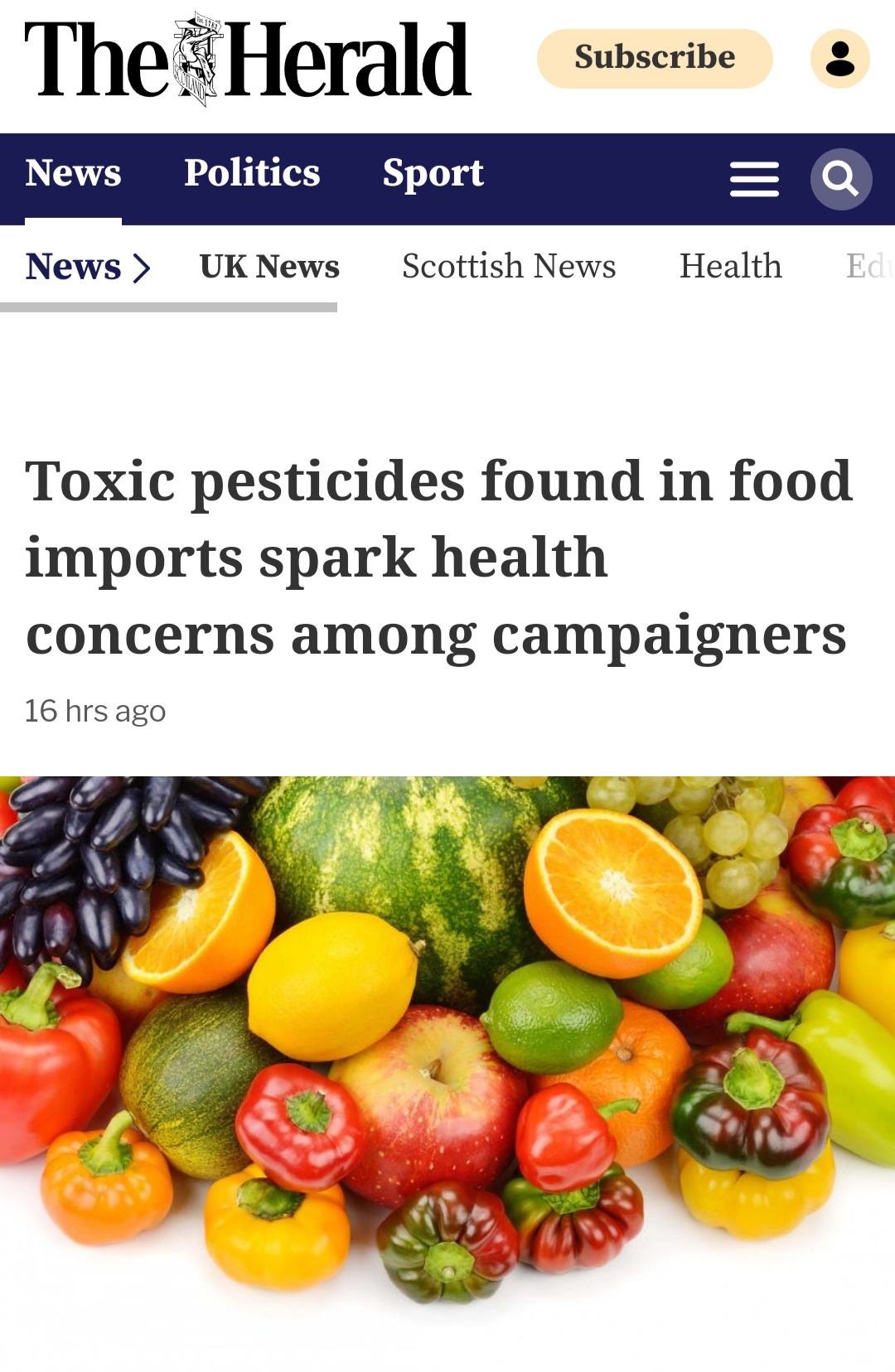 Toxic pesticides found in food imports spark health concerns among campaigners